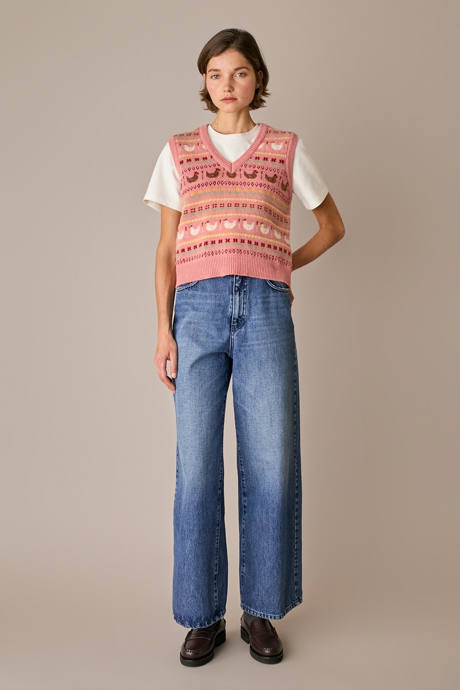 gilet chicken run, orlo a costine, rosa antico