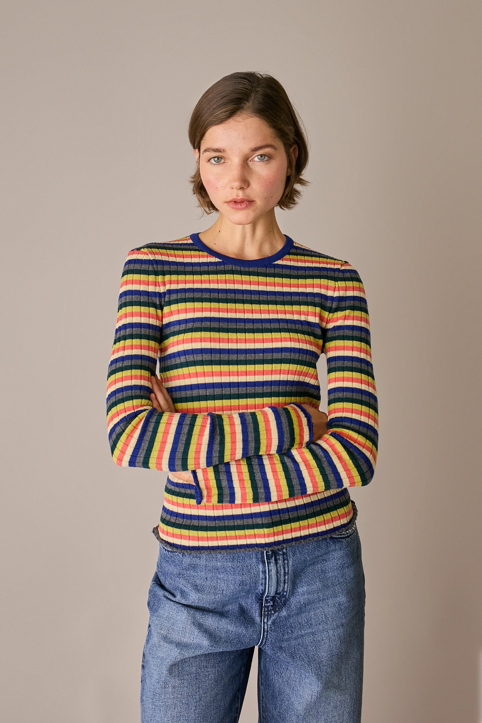 maglia a costine millerighe bluette, made in italy