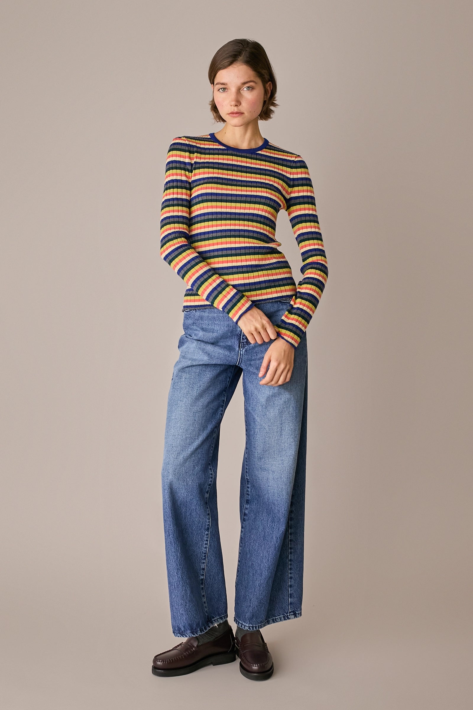 maglia a costine millerighe, made in italy, bluette
