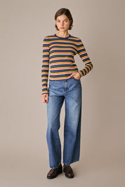 maglia a costine millerighe bluette, modello girocollo a costine, made in italy