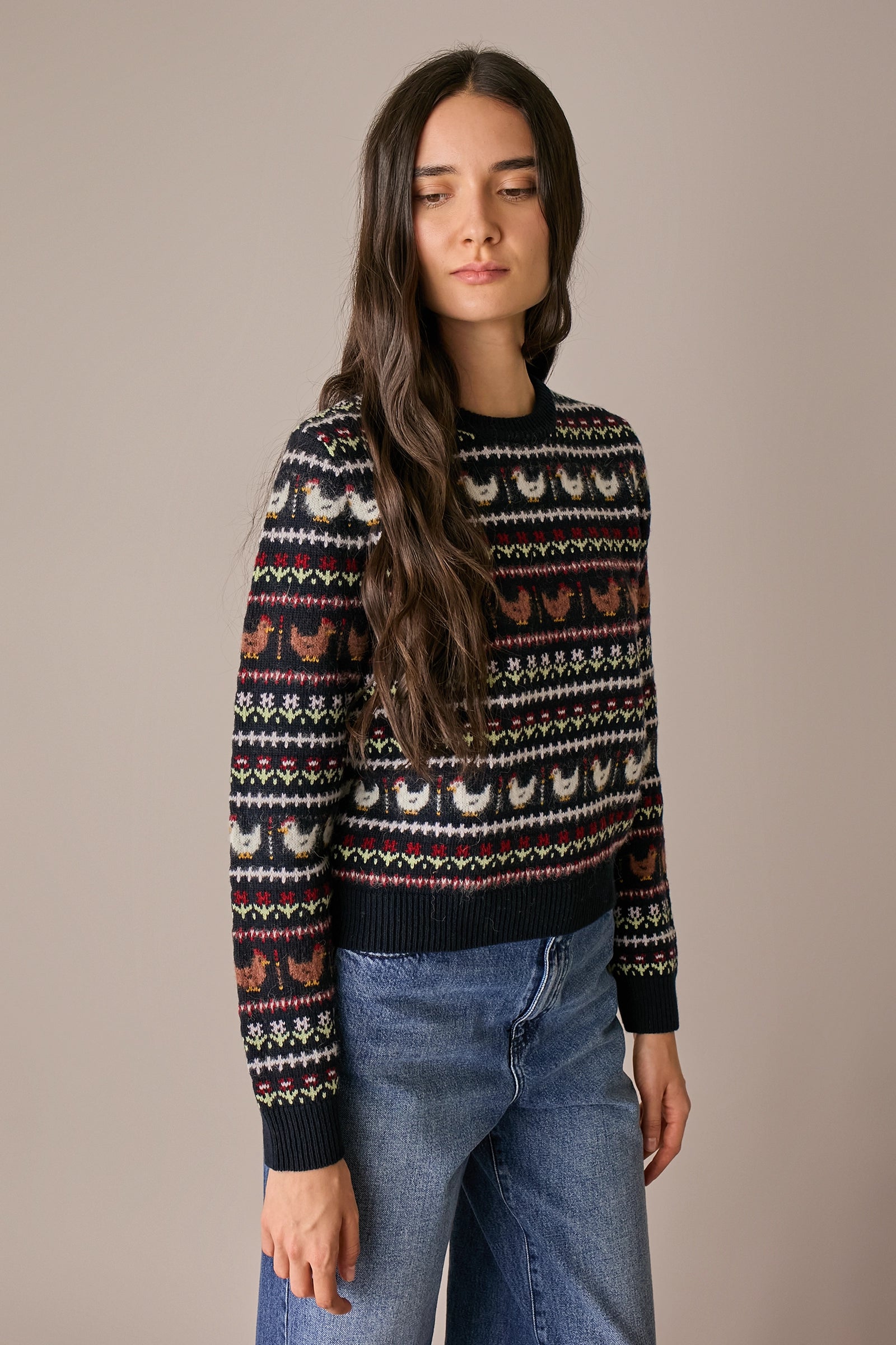 maglia chicken run, collo, orlo e polsini a costine, abisso